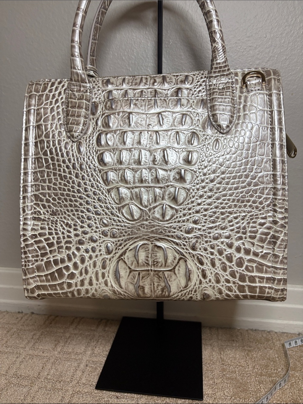 Brahmin Small Caroline Satchel in Pristine Croc-Embossed Leather Tote - Picture 8 of 12